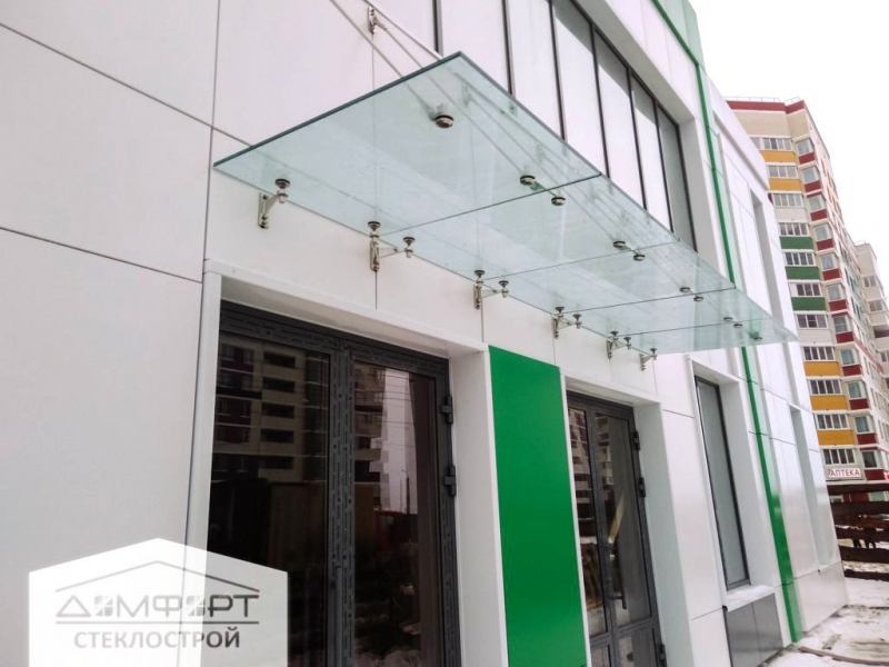 Алюминиевые витражи, двери, окна, стеклянный козырек в ТЦ на Берша - г.Ижевск